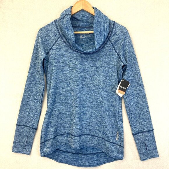 Reebok Pullover Womens Medium M Blue Cowl Neck Space Dye Athleisure PlayWarm NWT - Picture 1 of 12